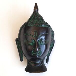 Antique Buddha Brass Head Bust Sculpture /Figurine (4 1/2” Height)